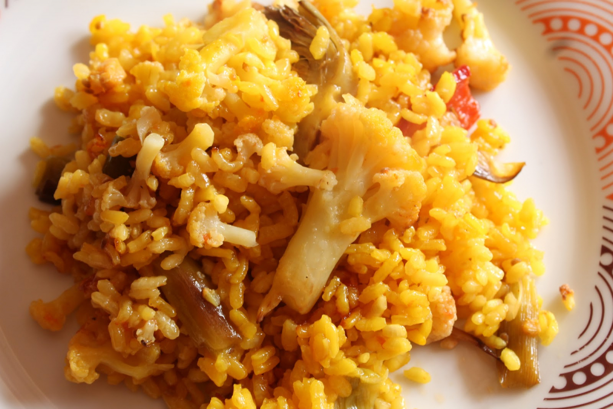 Arroz con bacalao y coliflor